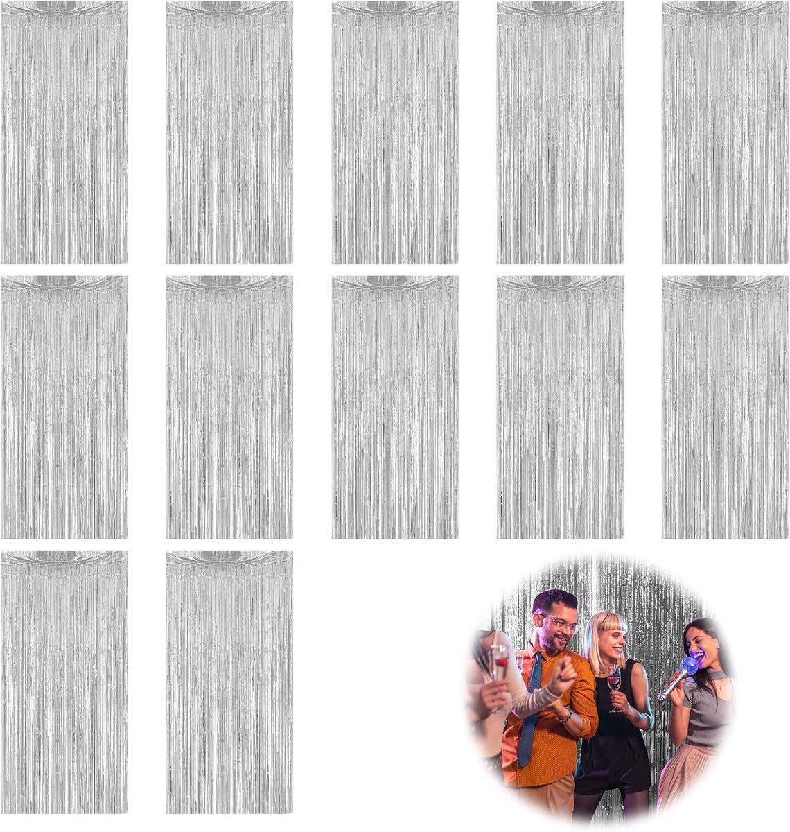 Lametta gordijnen zilver 12 stuks - glittergordijnen - decoratieve foliefranje - voor feestelijke gelegenheden - ShopVlot