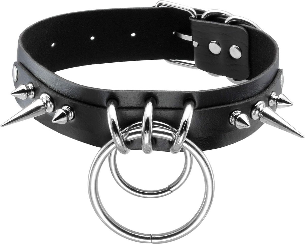 Halsband met spikes en O-ring - leren kraag - punk goth stijl - voor mannen en vrouwen - ShopVlot