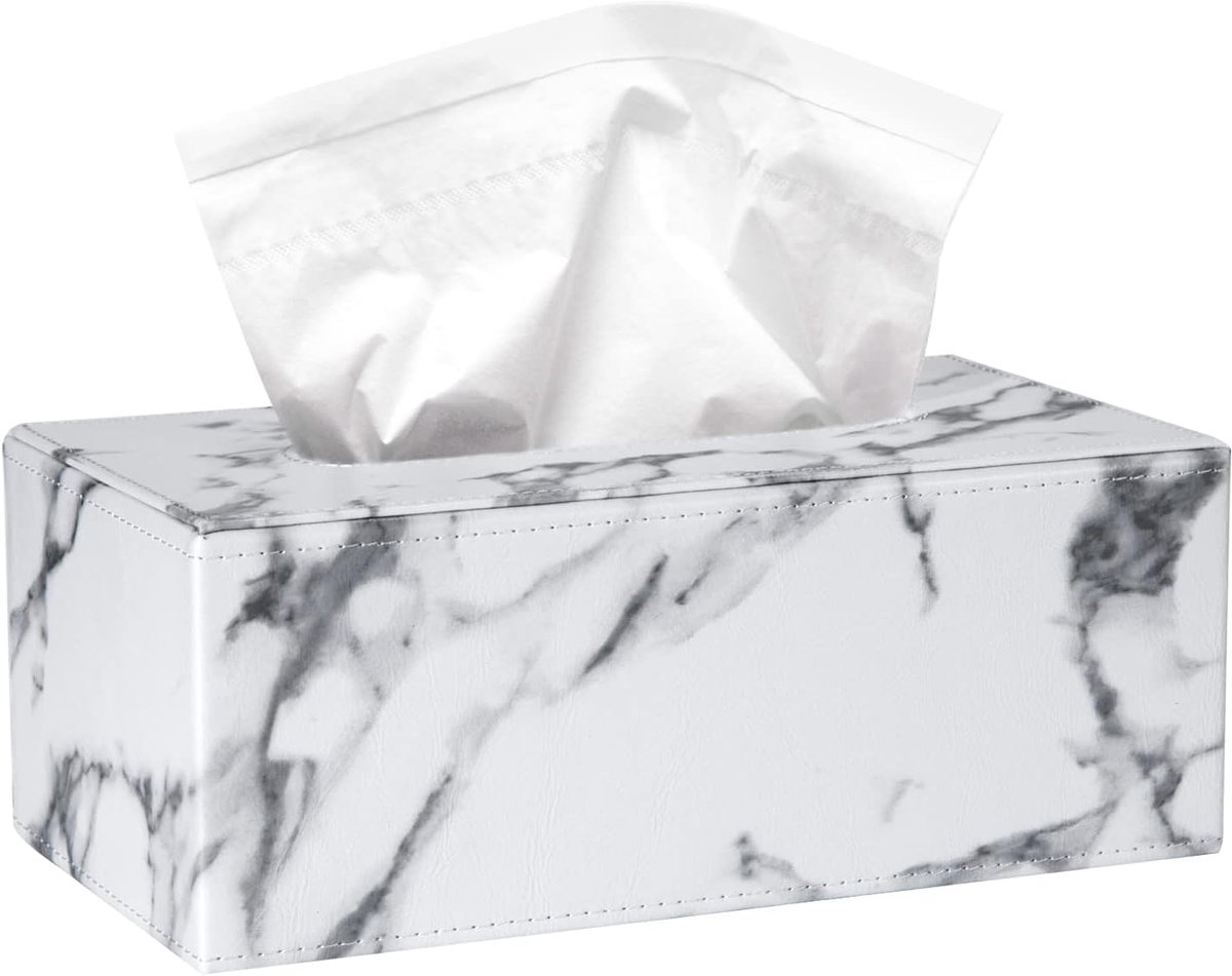 Tissuebox rechthoekig - PU leer - marmer uitstraling - perfect voor thuis of op kantoor - ShopVlot
