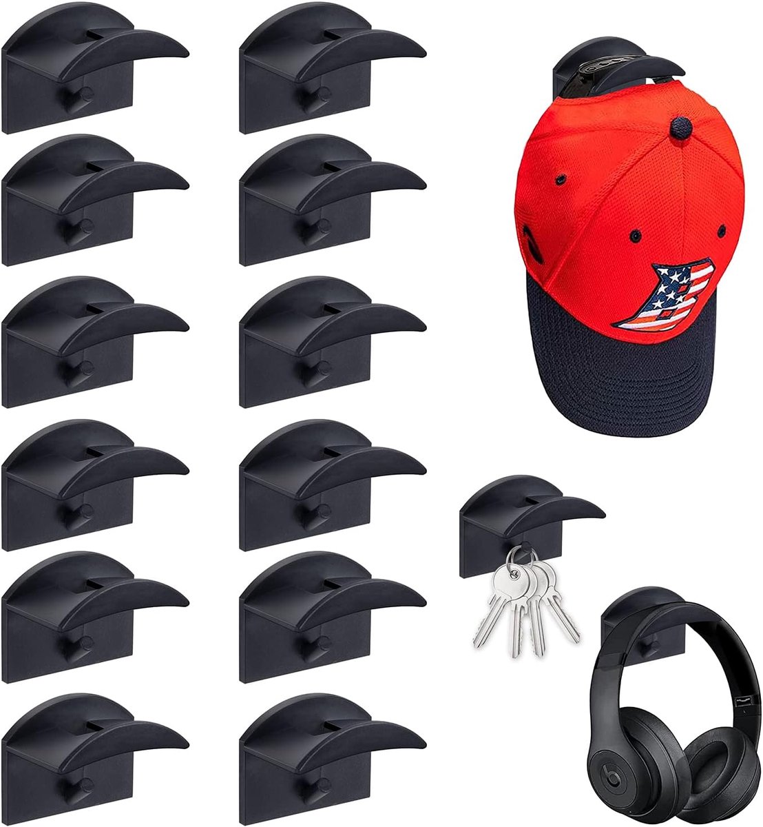 Zelfklevende hoedhaken 12 stuks - boogdesign - voor muur en deur - ruimtebesparend - ShopVlot