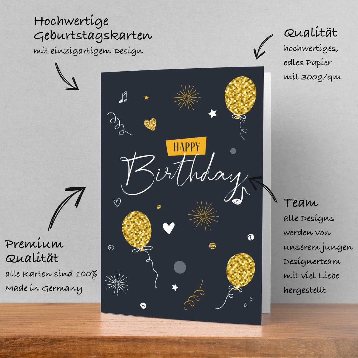 Verjaardagskaarten 12 x 18 cm - Premium set van 4 - Met witte enveloppen - Perfect voor verjaardagswensen - ShopVlot