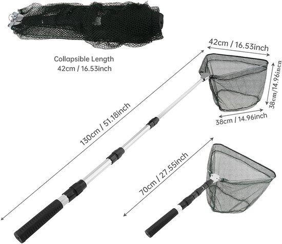 Vissersnet 130 cm - Vouwbaar - Stabiel driehoekig frame - Geschikt voor vijver en bootvisserij - ShopVlot — afbeelding 5