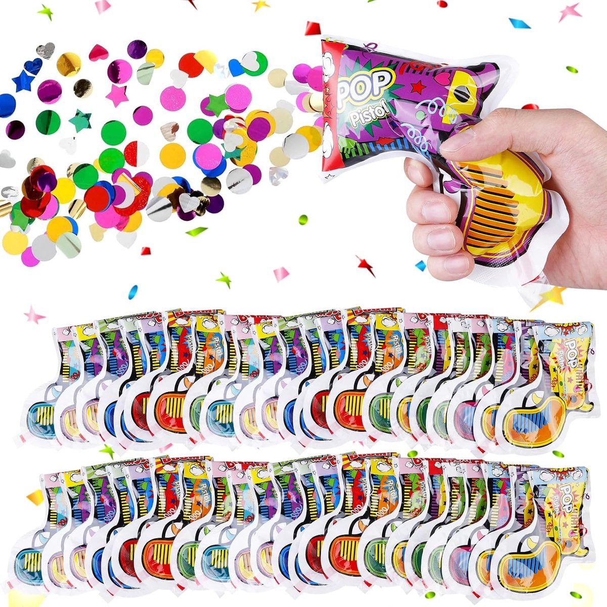 Confetti kanon set van 60 - kleurrijke confetti schieter - handmatig en snel in gebruik - ideaal voor feesten - ShopVlot