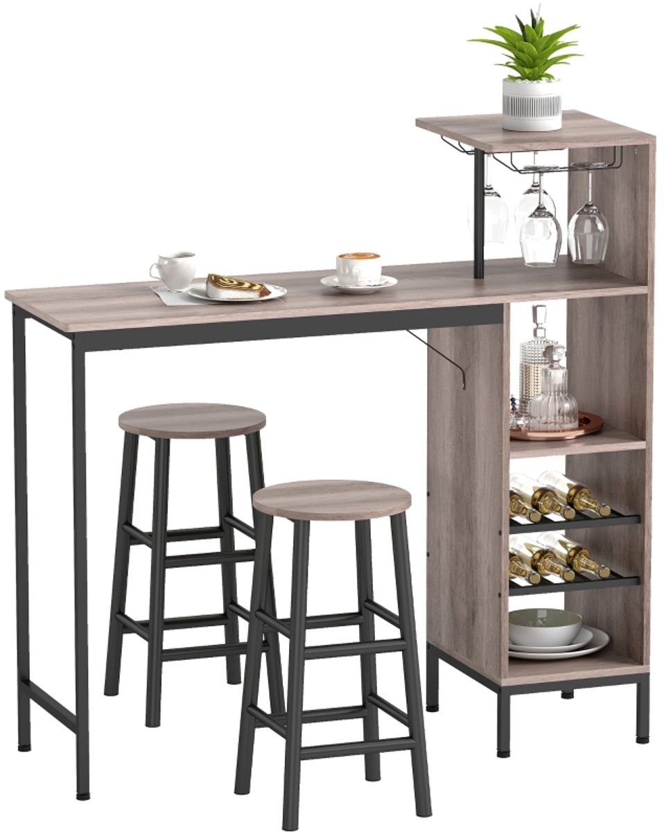 MODFU Bartafelset Met Barkrukken - Industrieel - Grijs - Hout - Metaal