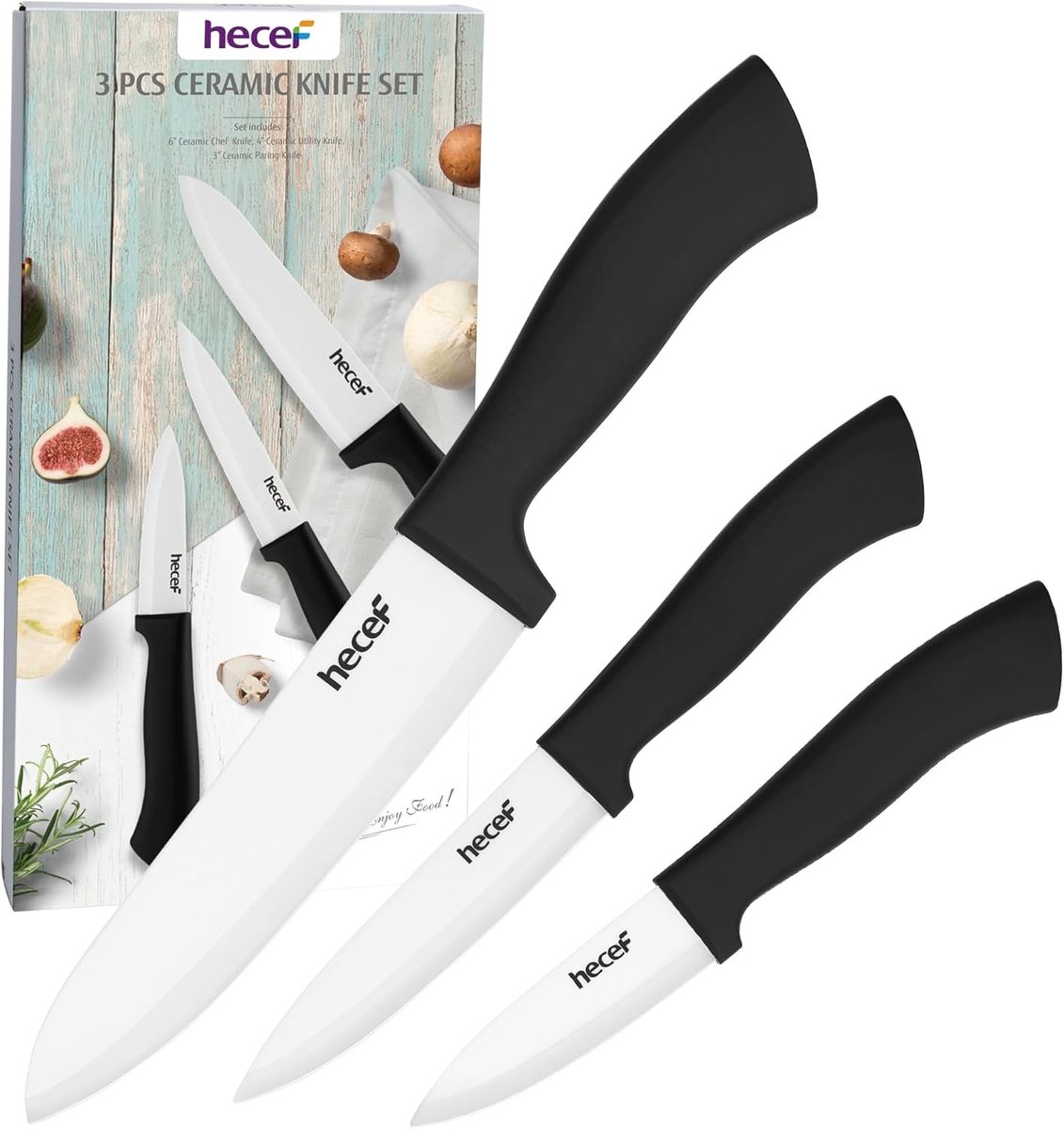 Keramische Messenset met Hoezen - Wit - 30 cm, 21 cm en 18,2 cm - Ultrascherpe Keukenmessen met Comfortabel Handvat - Voor Thuisgebruik