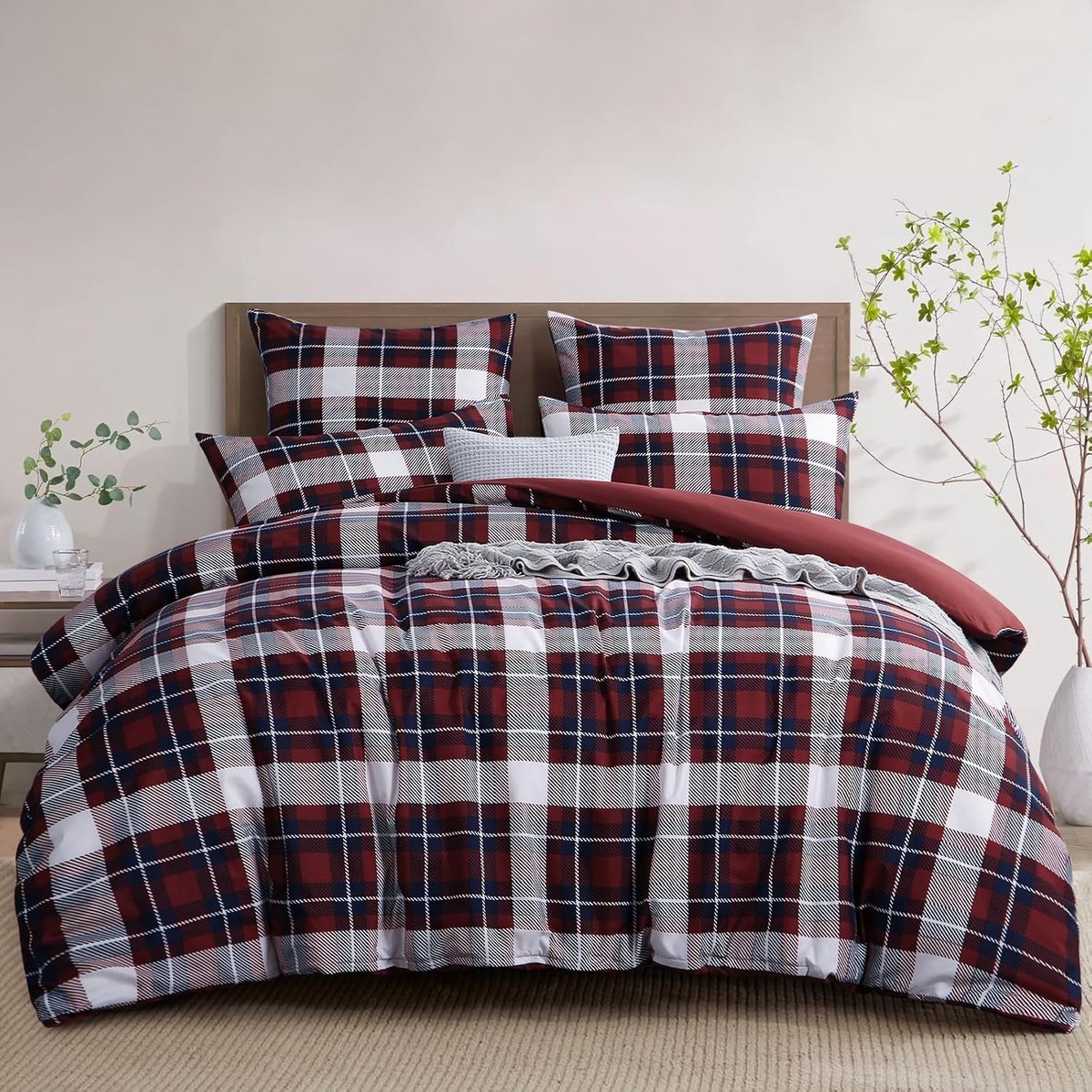 Dekbedovertrek 200 x 200 cm - Rood met Tartanpatroon - Microvezel - Zacht en huidvriendelijk - ShopVlot