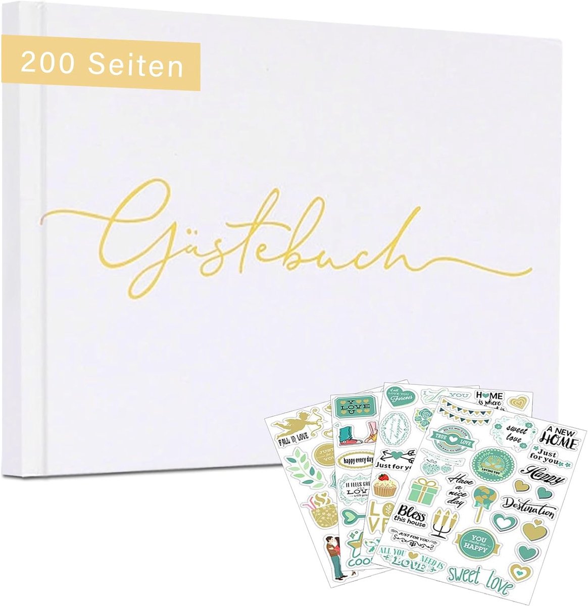 Gastenboek bruiloft 200 pagina's - 25 x 19 cm - elegant met gouden accenten - ruimte voor felicitaties en foto's - ShopVlot