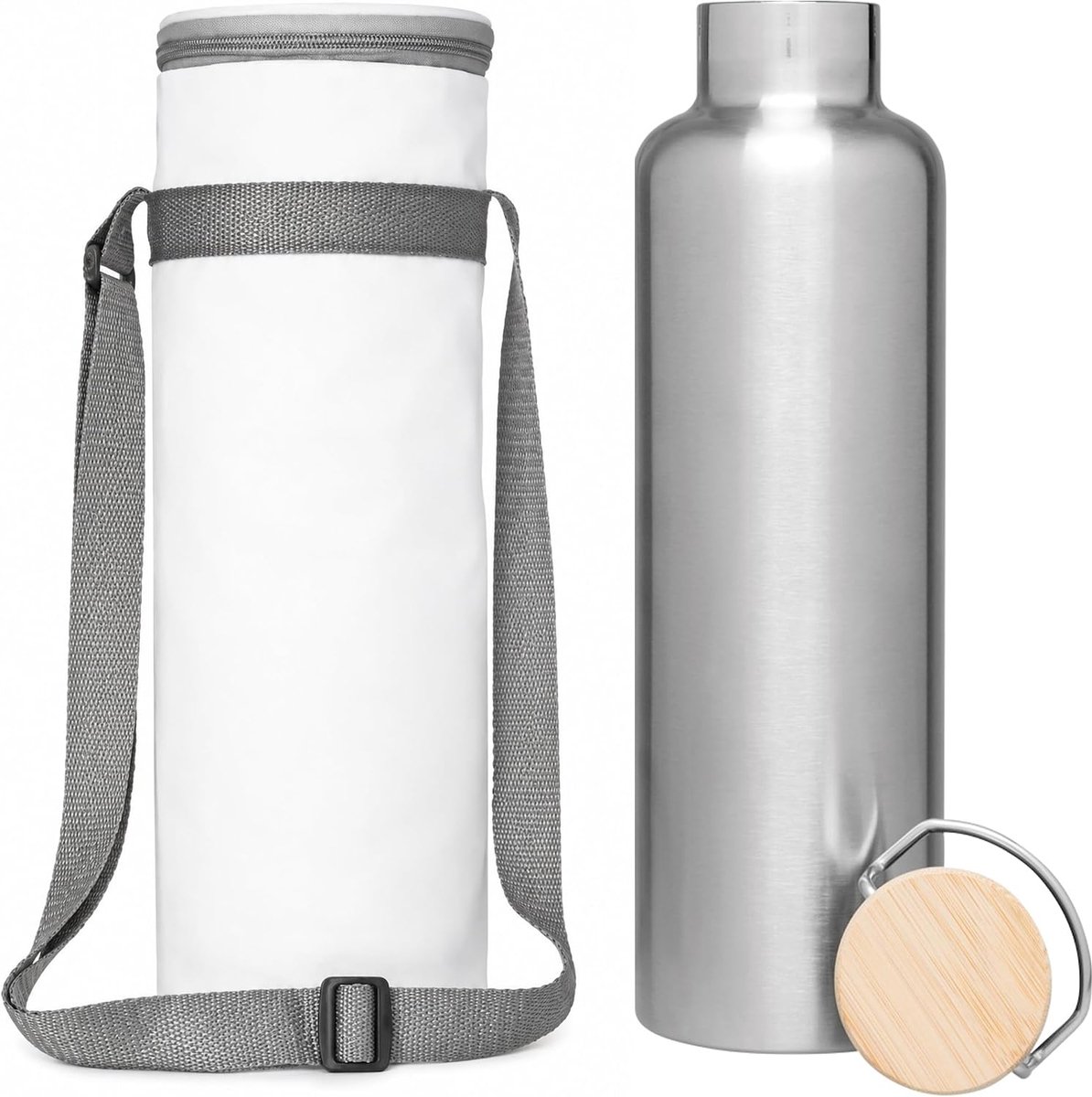 Koeltas voor hanging met 1,5L fles - wit - verstelbare schouderriem - ideaal voor outdoor en reizen - ShopVlot