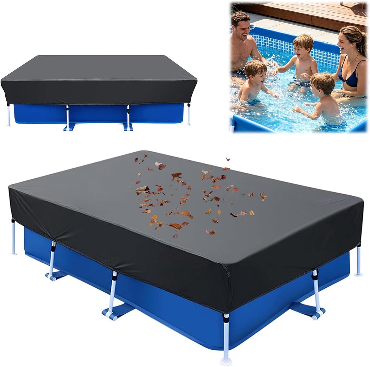 Zwembadhoes rechthoekig 400 x 215 cm - weerbestendig - perfect voor bovengrondse zwembaden - houdt water schoon - ShopVlot