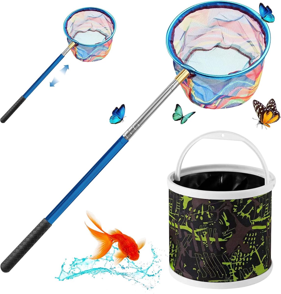 Vouwbare Telescopische Visschep 150 cm - Opvouwbaar - Rubber Handvat - Ideaal voor vissen - ShopVlot