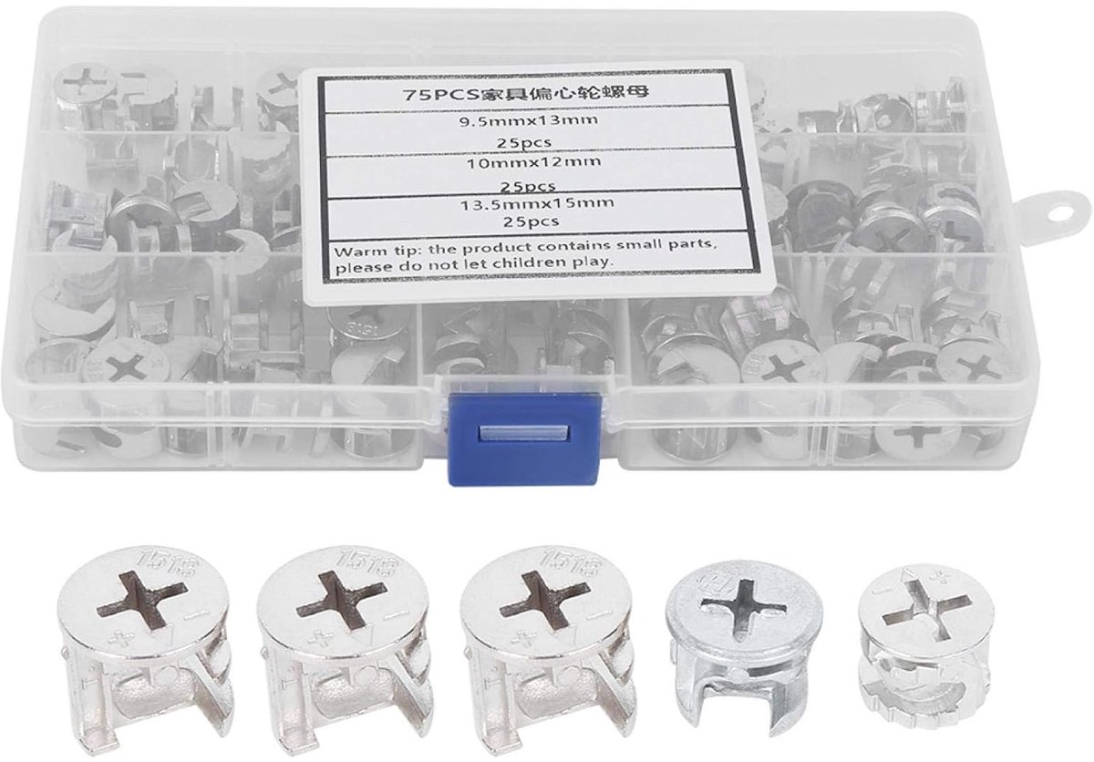 Cam Nuts 75 Stuks - 3-in-1 Carbon Staal - Robuuste Bevestiging - Ideaal voor Meubels - ShopVlot