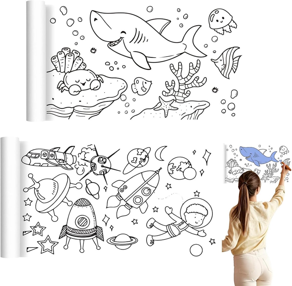 Kinderkleurpapierrol 118 x 11,8 inch - unieke patronen - scheur- en plakbaar - stimuleert creativiteit - ShopVlot