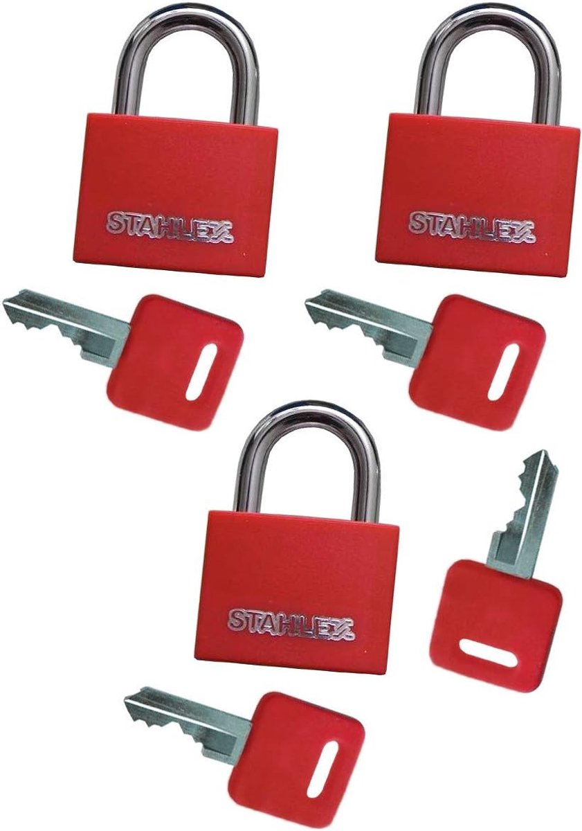Hangslot set van 3 - 30mm - rood - inclusief 4 sleutels - veilig afsluiten - ShopVlot
