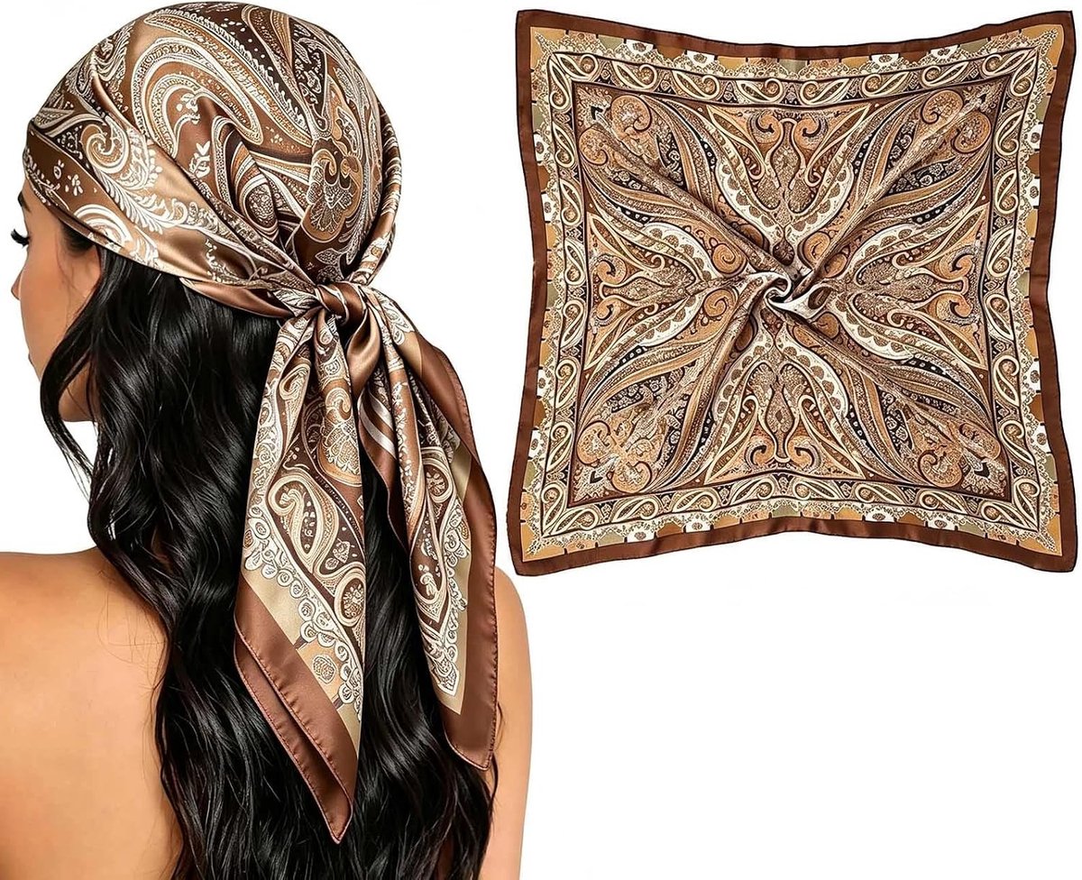 Damessjaals vierkant - satijn - bedrukt - perfect als haaraccessoire - ShopVlot