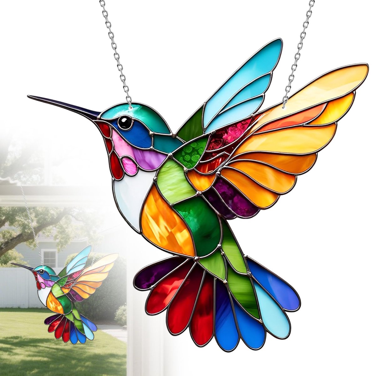 Zonnevanger kolibrie - acryl met ketting - hangende raamdecoratie - lichtvanger voor een sfeervol interieur - ShopVlot