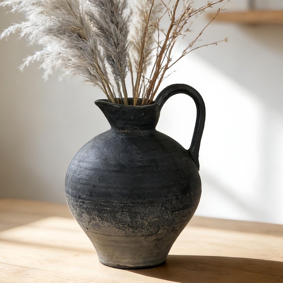 Keramische vaas 22,5 cm - zwarte rustieke stijl - vintage decoratie - perfect voor woonkamer - ShopVlot