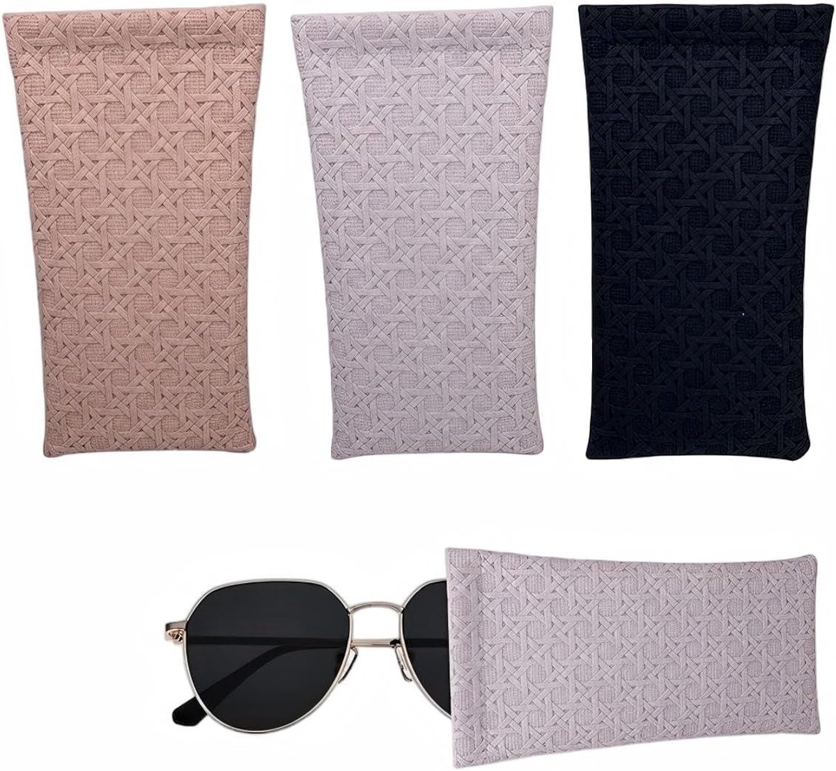 bril etui set 3 stuks - PU leer - zwart - handige reisoplossing - ShopVlot