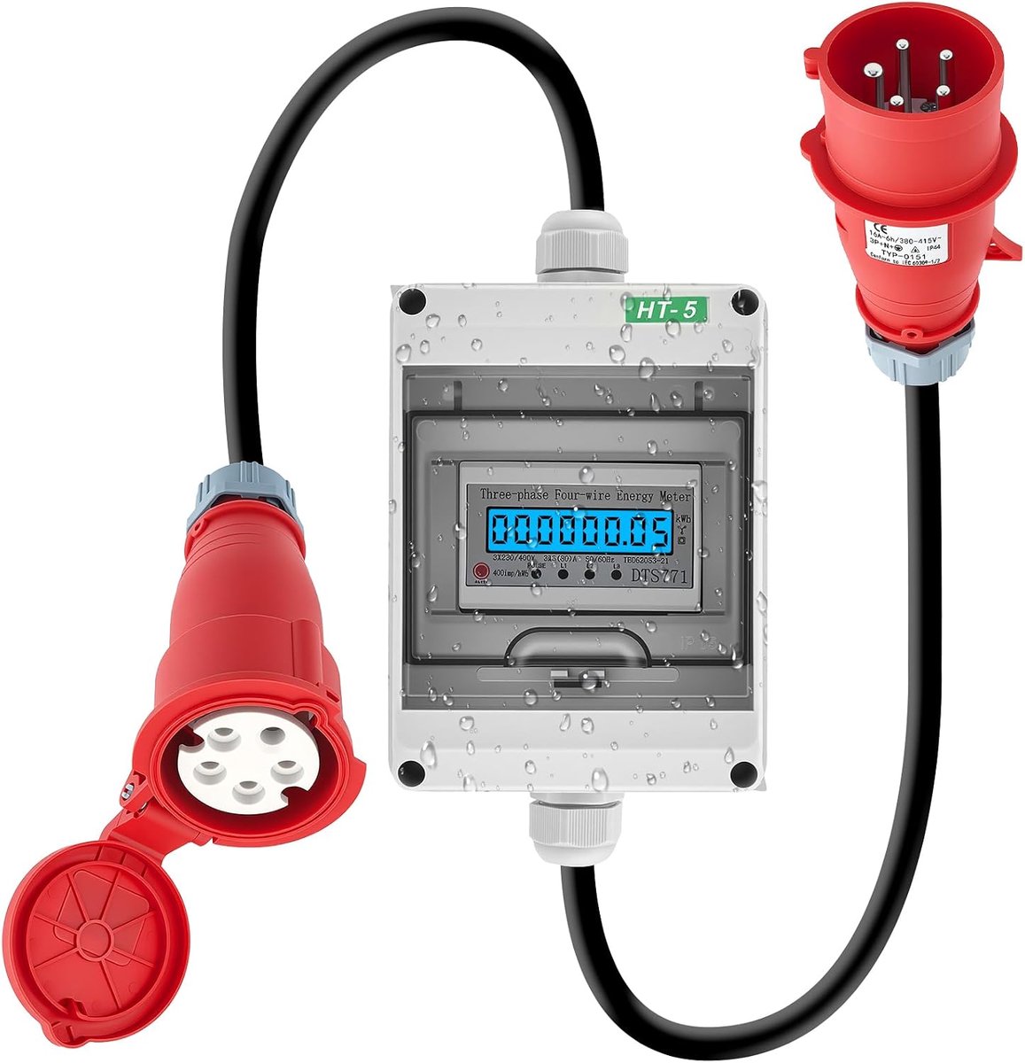 Mobiele stroommeter 16A - 3-fase met LED - CEE stekker en koppeling - Perfect voor bouwplaatsen - ShopVlot