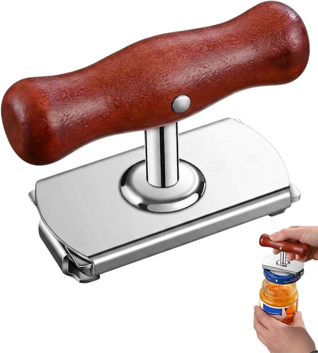 Flesopener met houten handvat - roestvrij staal - verstelbaar - ideaal voor ouderen - ShopVlot