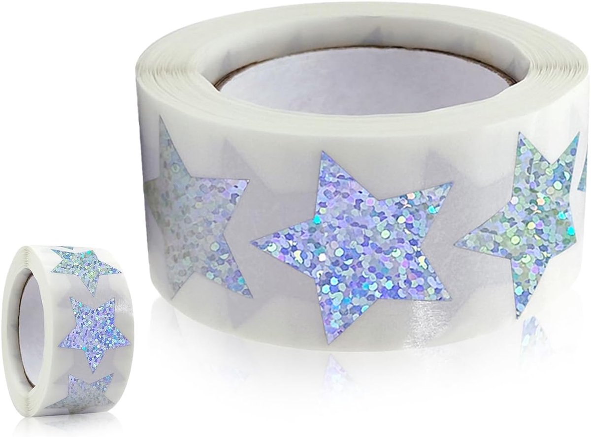 Sterrenstickers rol - 500 stuks - kleurrijke glittersterren - ideaal voor beloningen - ShopVlot