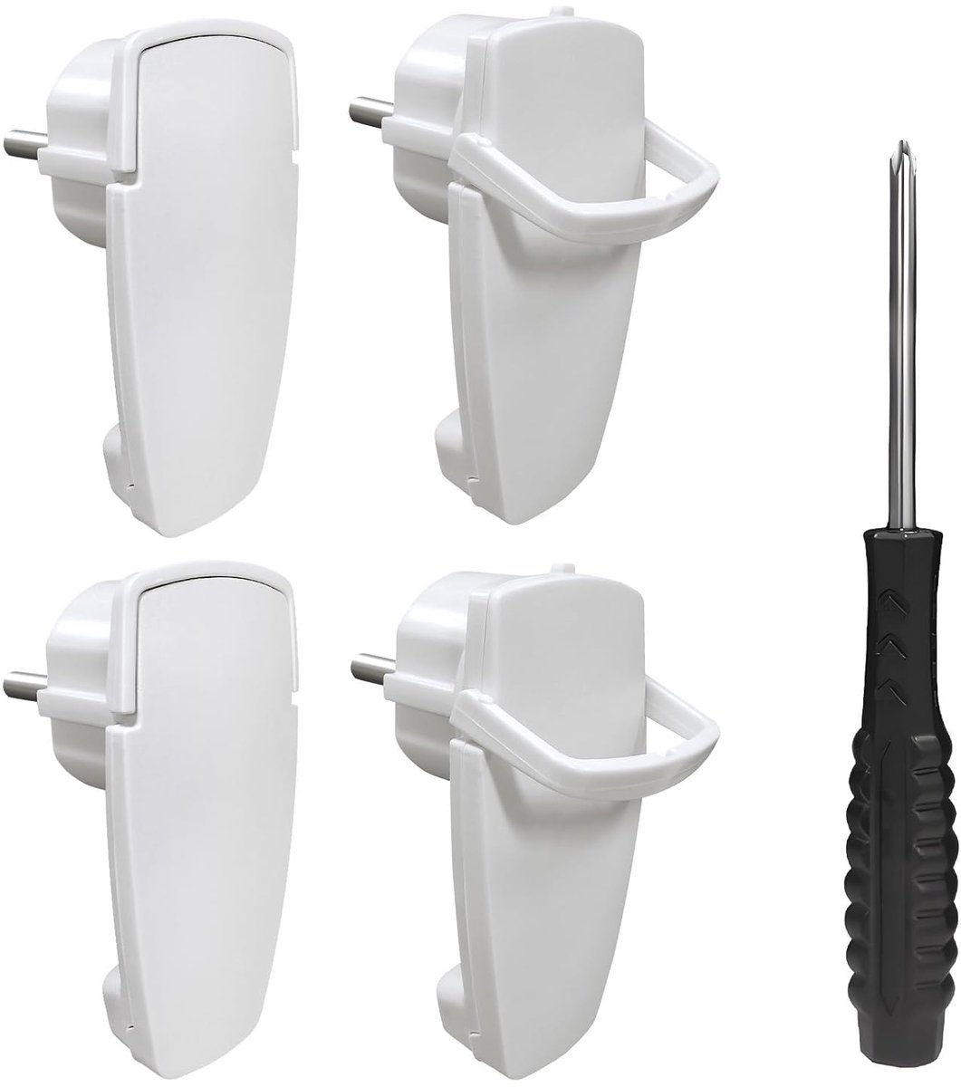 Schuko elektrische stekkers 4 stuks - extra platte hoekstekker - met opvouwbare handgreep - ideaal voor ruimtebesparing - ShopVlot