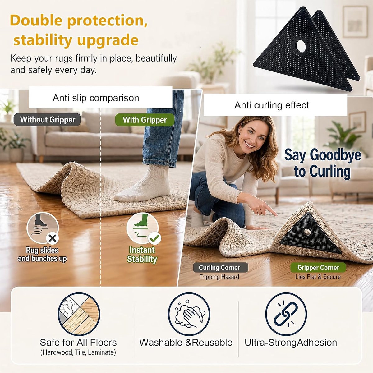 Tapijtonderlegger zelfklevend - wasbaar - antislip pads - extra sterke grip voor tapijten - ShopVlot