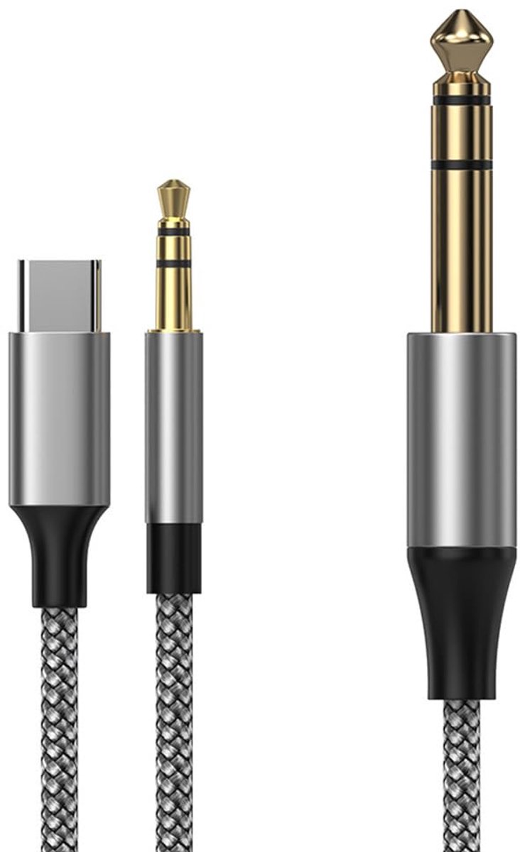 USB C naar 6,35 mm jack stereo audiokabel 2 m, 3,5 mm jack naar 6,35 mm TRS AUX-kabel voor gitaar, hoofdtelefoon - ShopVlot