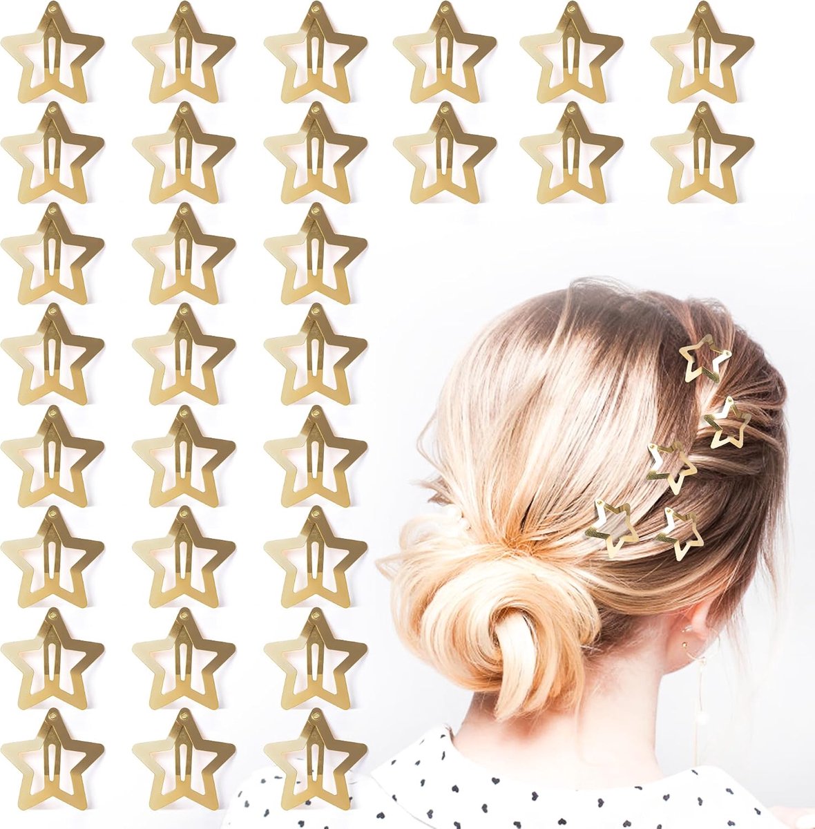 Star Hair Clips, 30 Pieces Metal Y2k Accessories, Hollow Star Click Hair Clips Vintage for Women Girls (Gold) - ShopVlot