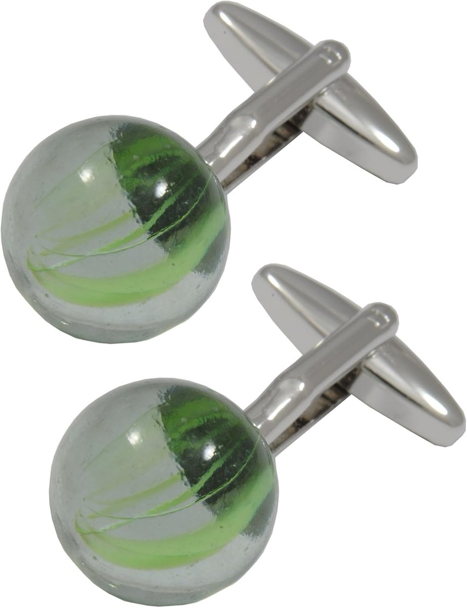 Cufflinks for Men Green - With Box - Classic Retro Marbles Transparent Cufflinks - Game - Green and Silver Colors - ShopVlot