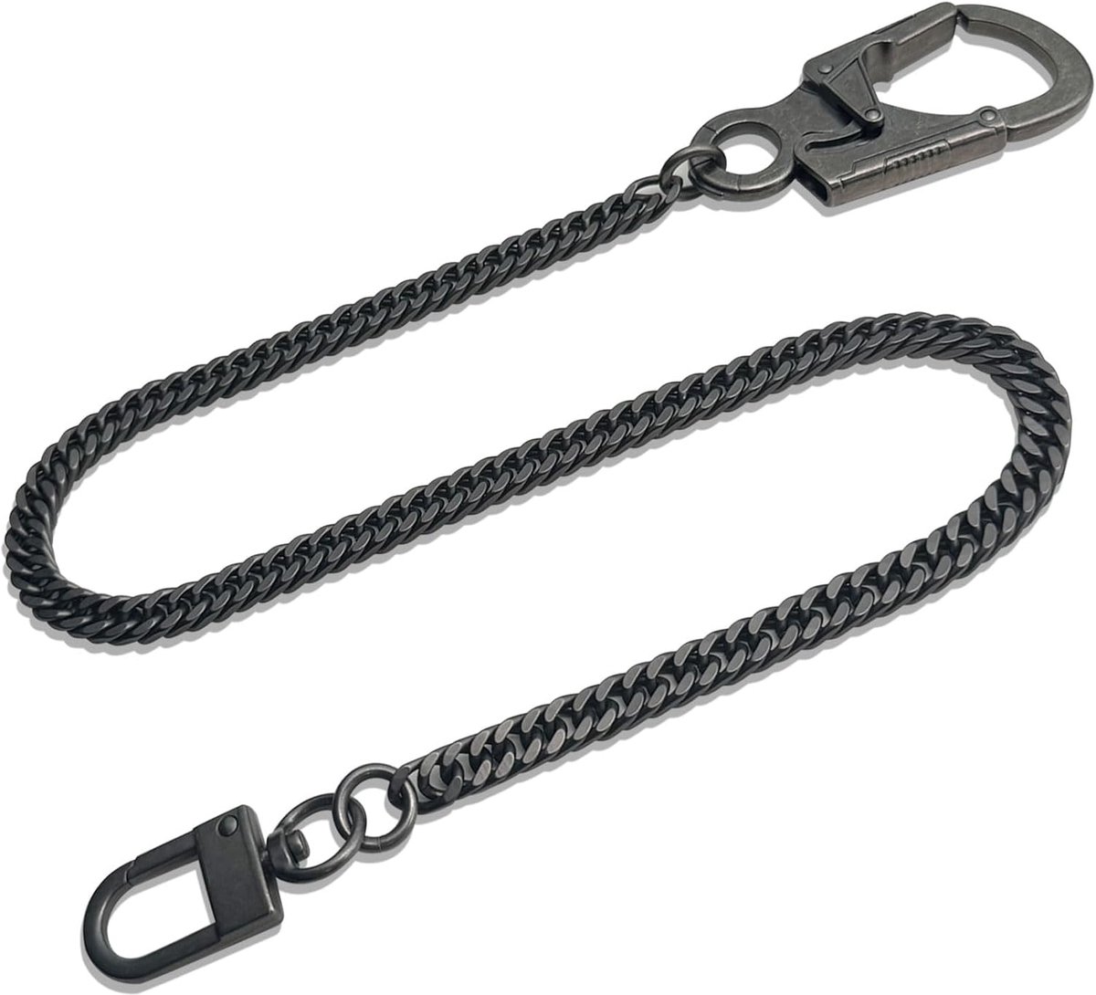 Ahiller Men's Wallet, 25 Inch Stainless Steel Keychain Alloy Carabiner & Double Lock, Heavy Duty Biker Accessories - ShopVlot