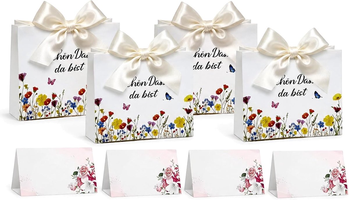 4 stuks cadeauzakjes met kaarten, 4 bijpassende kaarten inbegrepen, voor dames, bruiloft, verjaardag, elegant, met - ShopVlot
