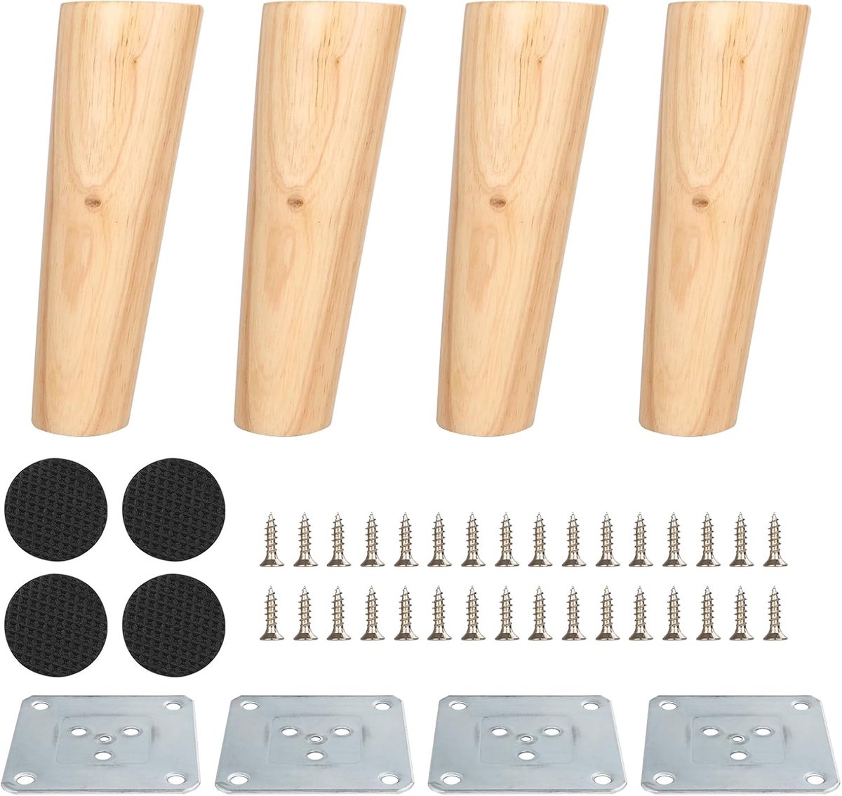 YOUNTHYE Set of 4 Wooden Tapered Furniture Legs 6 Inch Angled Solid Rubber Wood Modern Style for Sofas, TV Stand - ShopVlot