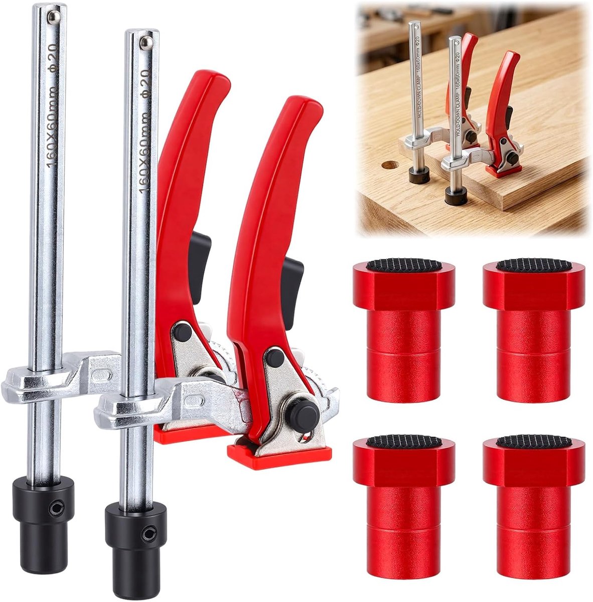 Bench Hooks 20 mm Set, 2 x Quick Release Lever Clamps, 4 x Non-Slip Care, Chrome Vanadium Steel Table Clips for MFT - ShopVlot