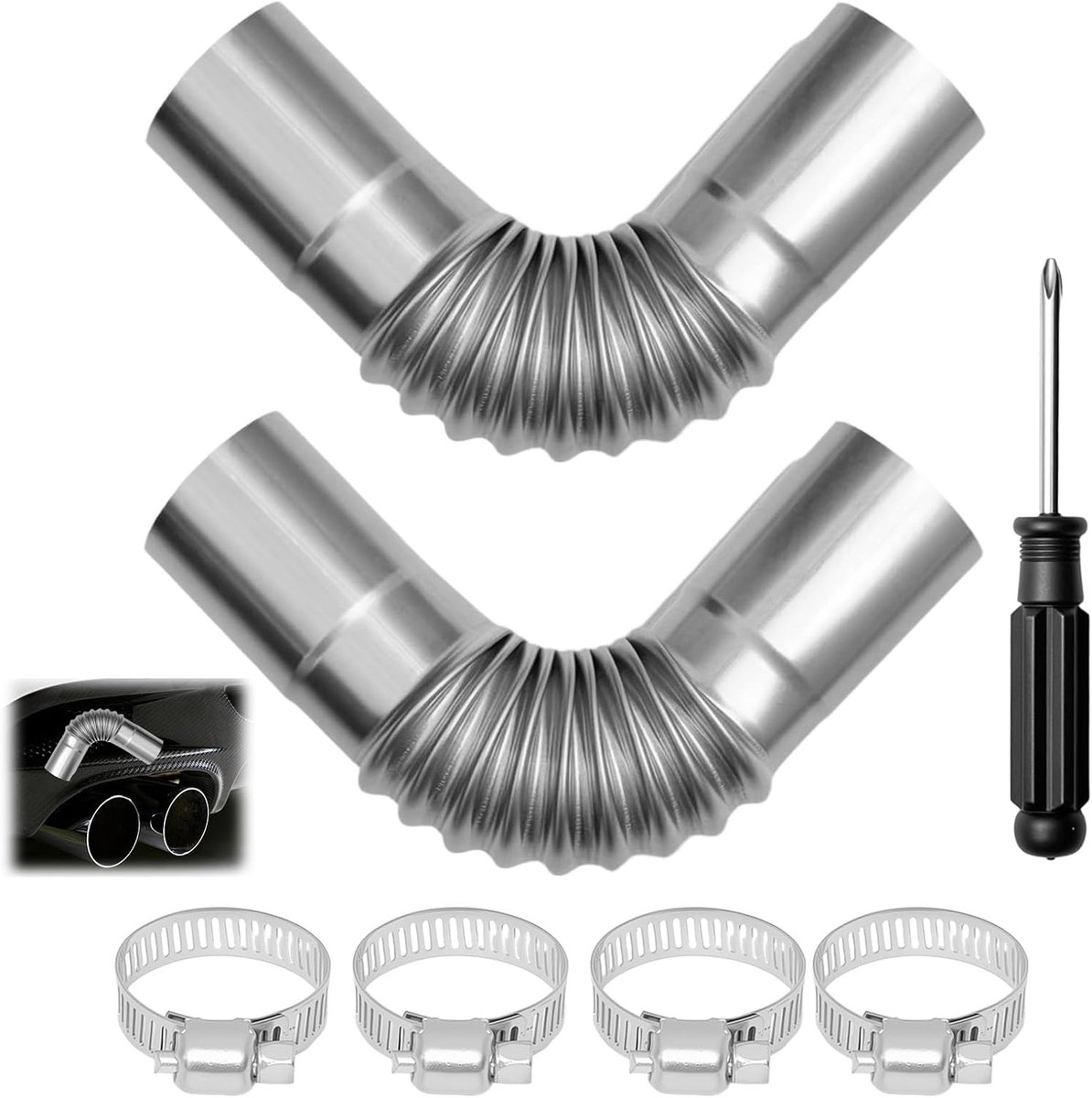 7-Piece Car Exhaust Hose Set, 25 mm x 15.5 cm, Stainless Steel Exhaust Hose with Angle Connector, Suitable for Diesel - ShopVlot