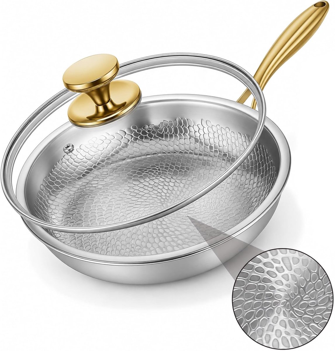 Titanium Casserole with Lid, Titanium Pan Uncoated, Titanium Hammered Pan Pro, Physical Non-Stick Structure by - ShopVlot