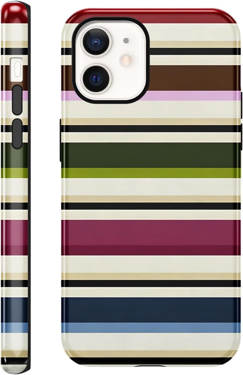 2-in-1 beschermhoes voor iPhone 12 Pro / 12 6,1 inch, esthetisch, zomer, retro, kleurrijk, gestreept motief, glanzend - ShopVlot