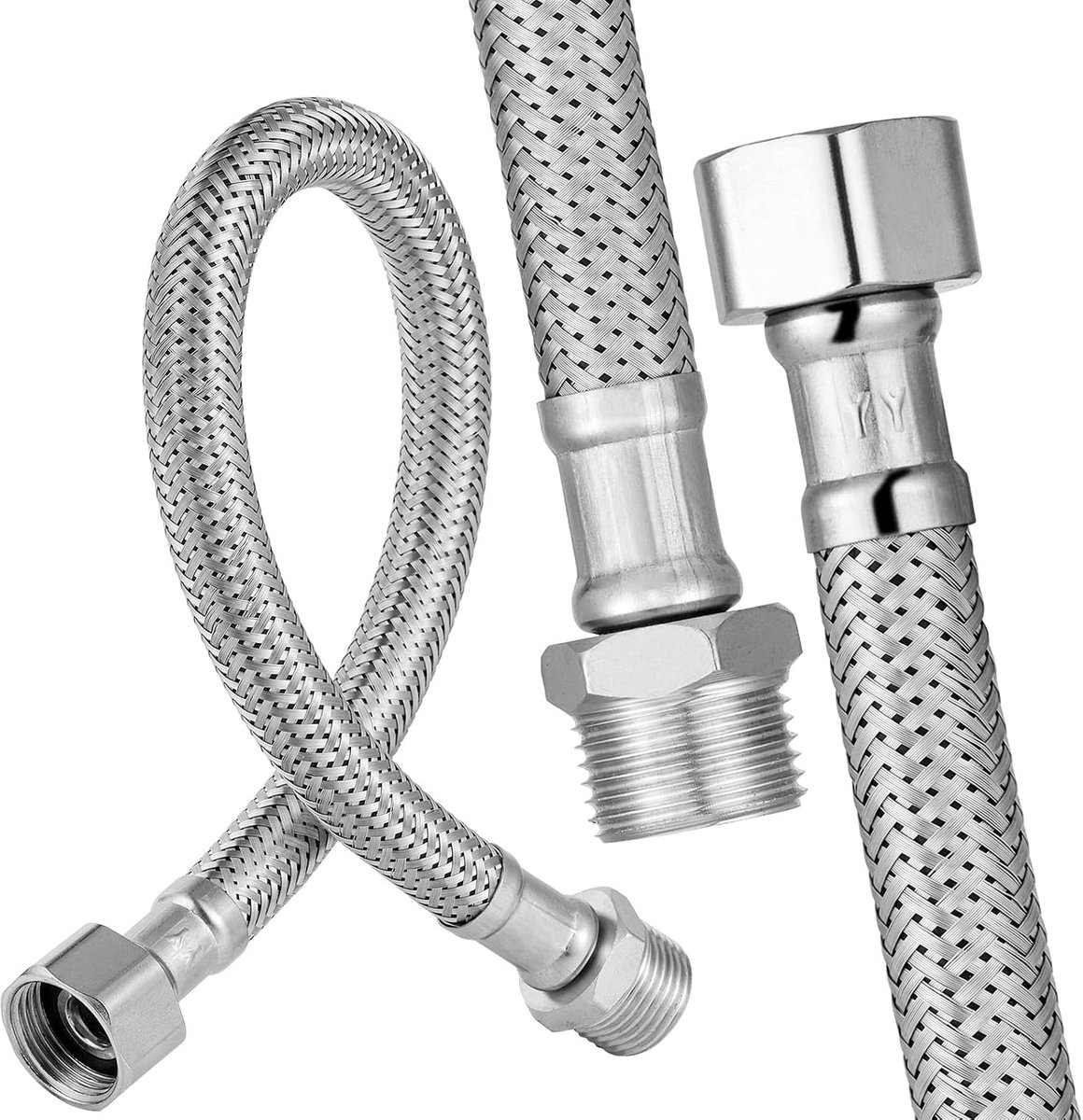 2pcs 304 Stainless Steel Flexible Hose 3/8, 30cm Armor Hose, 3/8 Inch Swivel Nut and Male Thread, Tap Hose for Water - ShopVlot