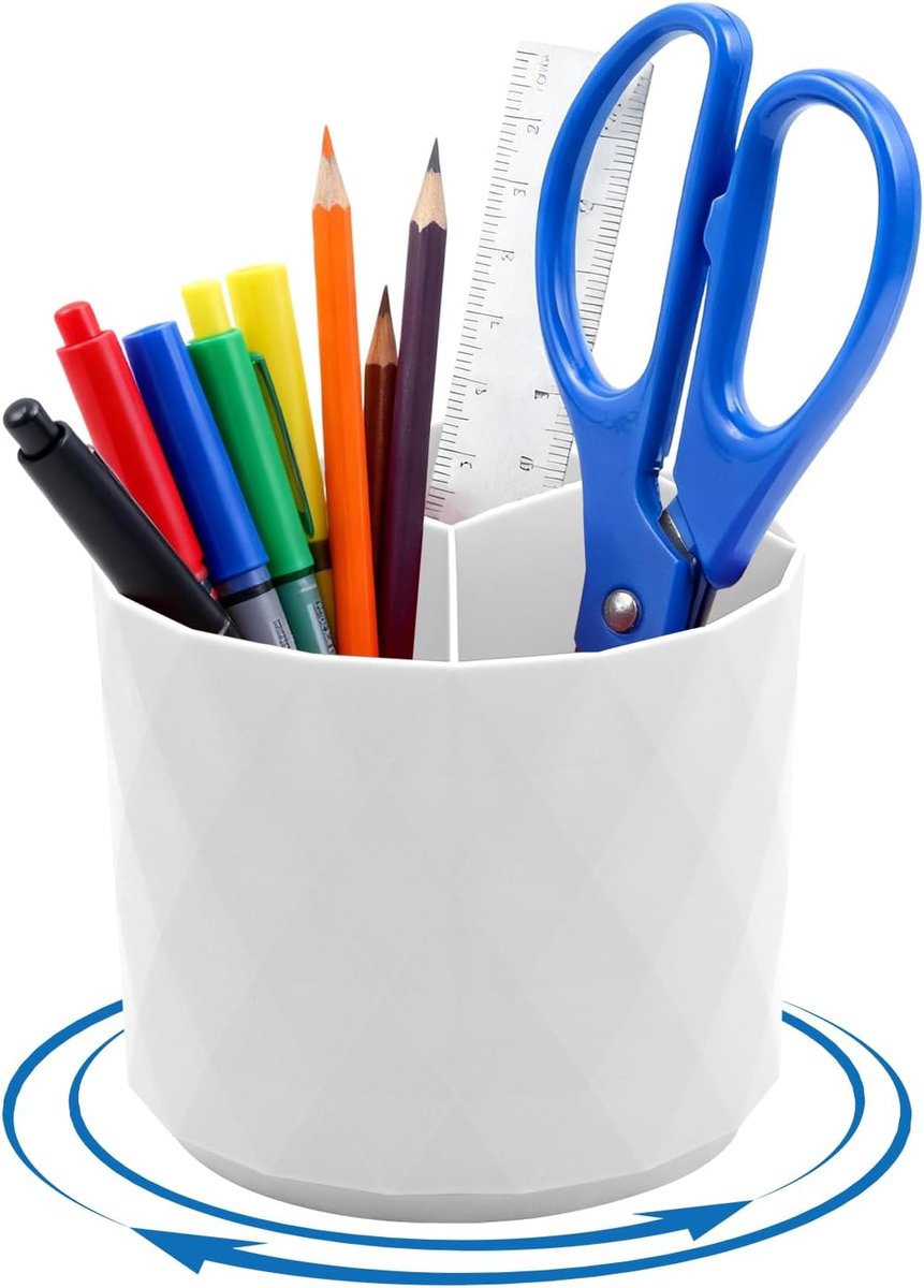 Rotatable Pen Holder Desk Pens Organizer Office 360 Degree Rotating Pen Holder with 5 Compartments Office Accessories - ShopVlot
