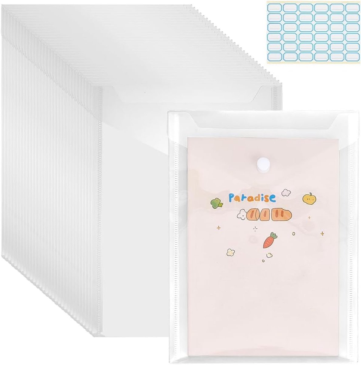 ORIGACH 30 stuks plastic enveloppen met kliksluiting, waterdichte transparante bestandsmap met labelsticker - ShopVlot