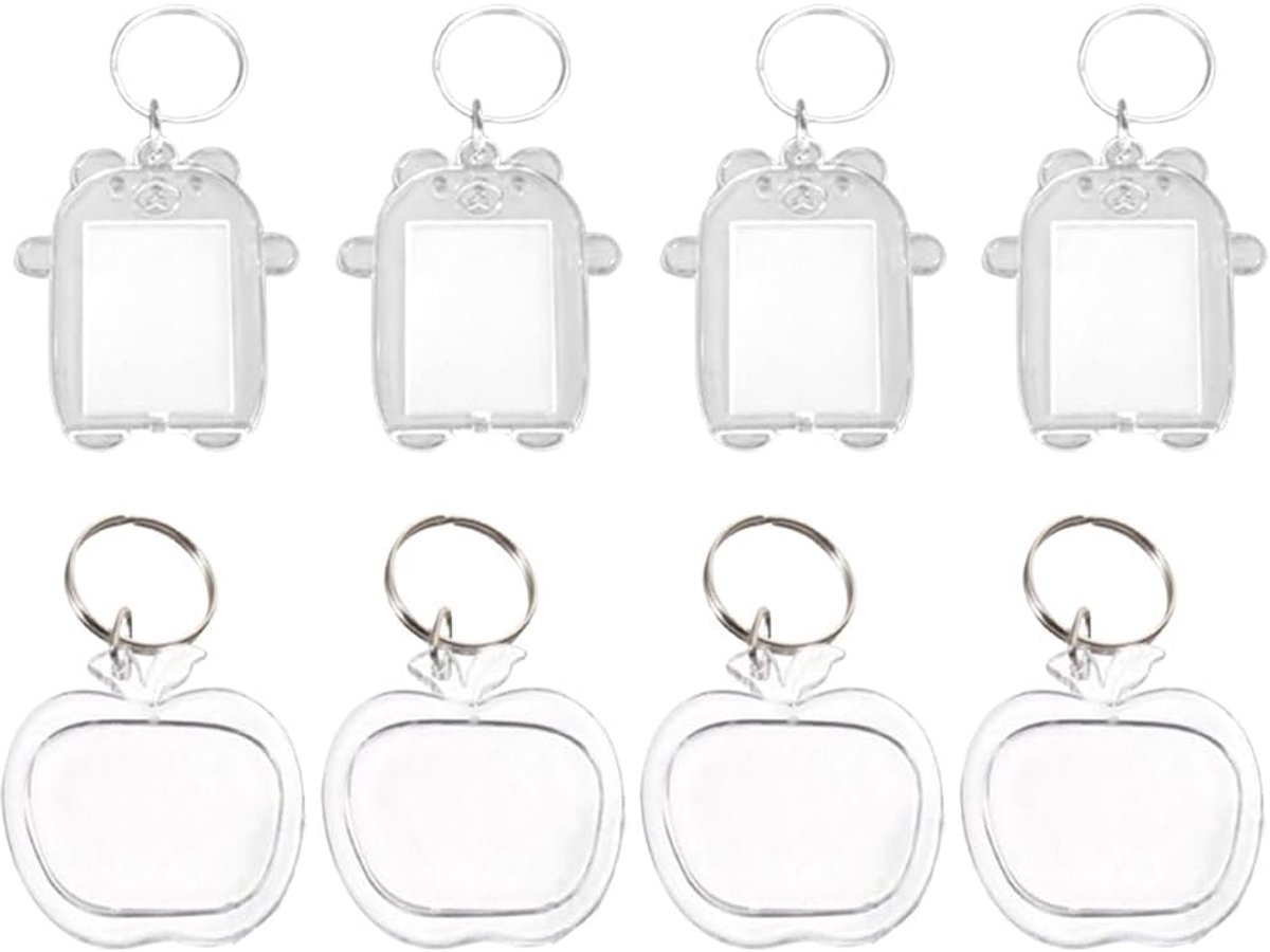 Set of 8 Photo Keyrings, Transparent Photo Frame with Ring, Blank Acrylic Photo Keyrings, Suitable for Families - ShopVlot