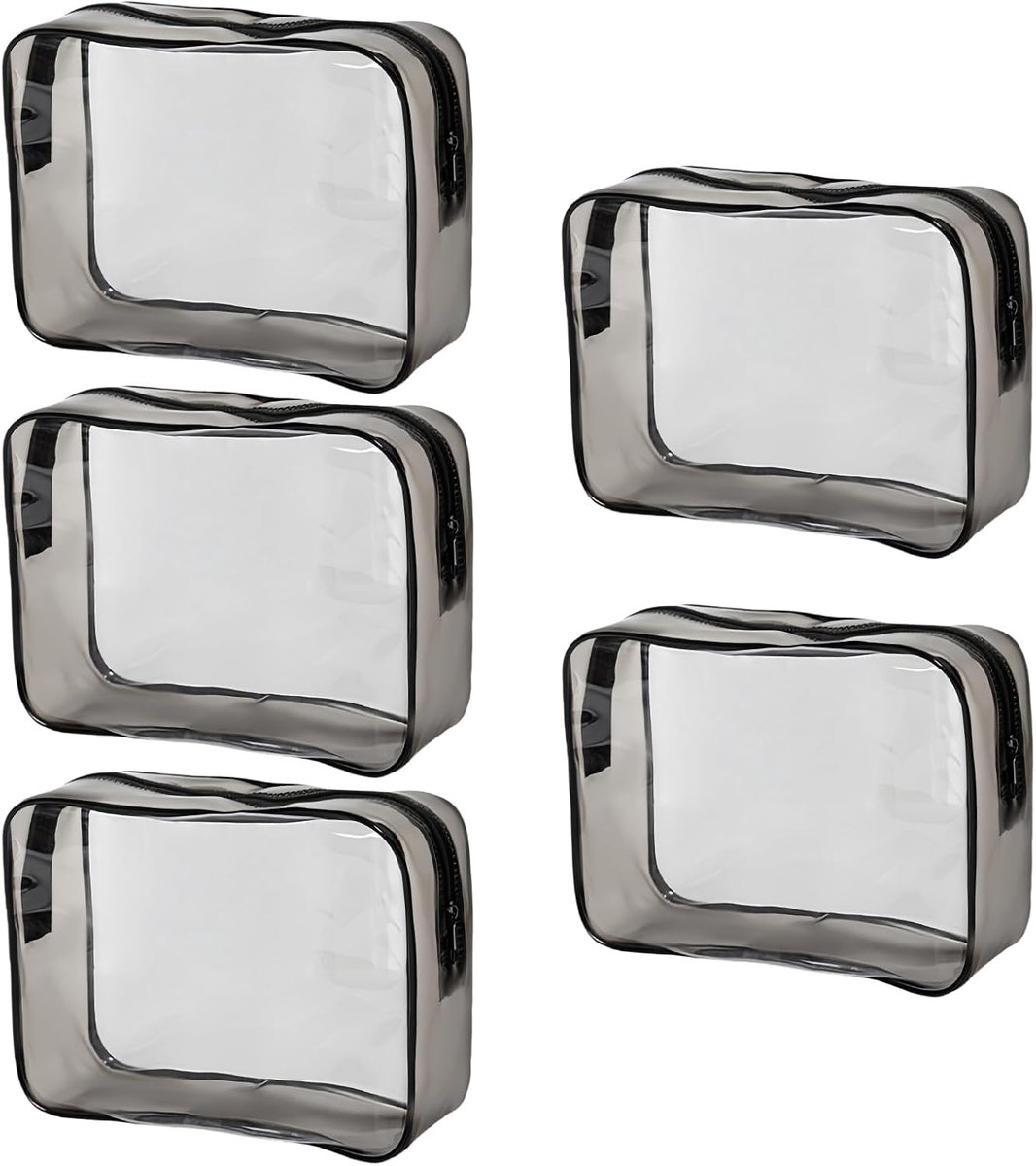 5pcs Transparent Suitcase Bags, Toiletry Bag for Travel and Bathroom Organization, Waterproof PVC Cosmetic Bag, Black - ShopVlot