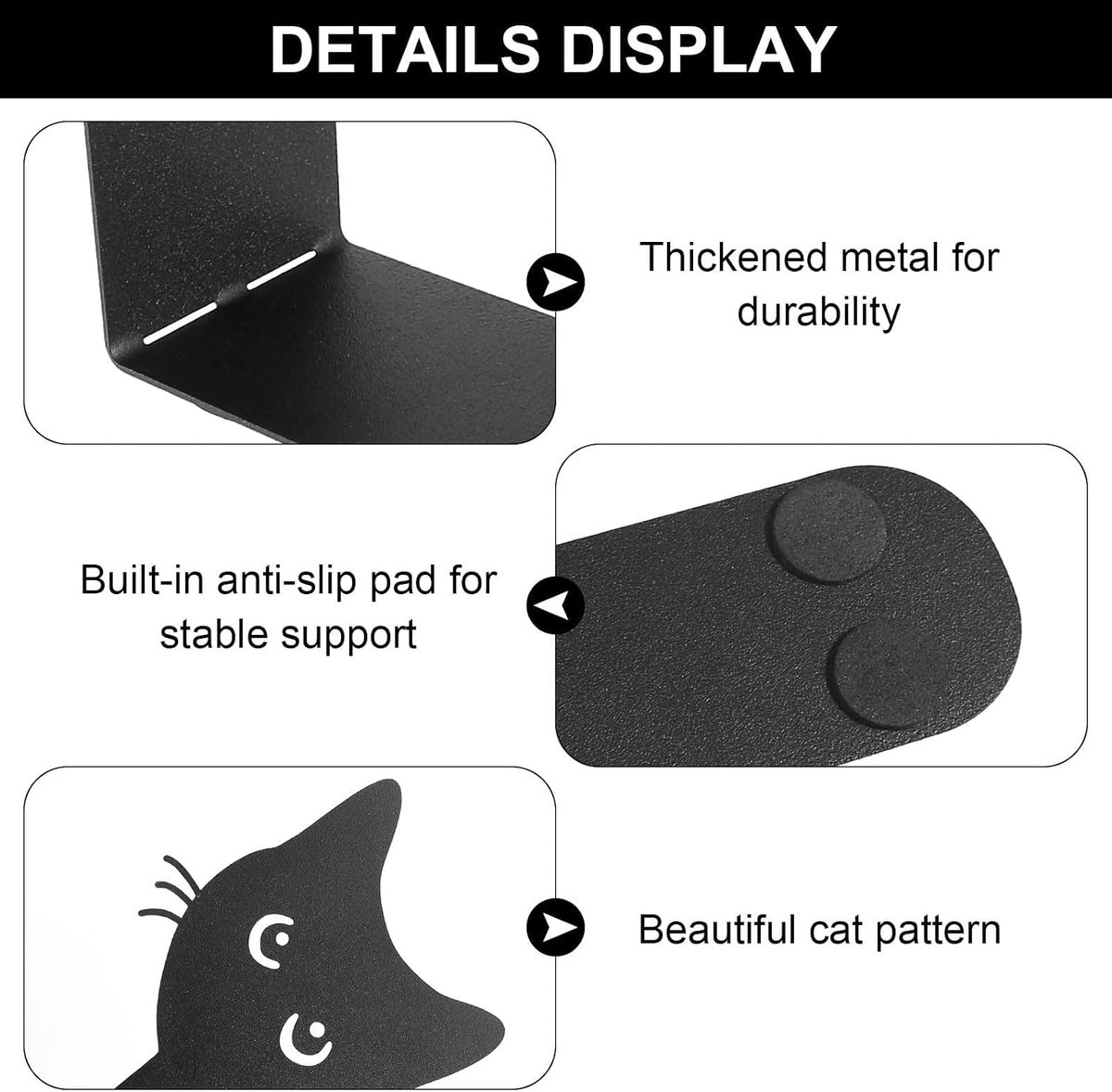 Metal Bookend 2 Pieces Creative Cat Bookend Bookend Metal Bookend Metal Book Holder Book Holder for Shelf, Book - ShopVlot