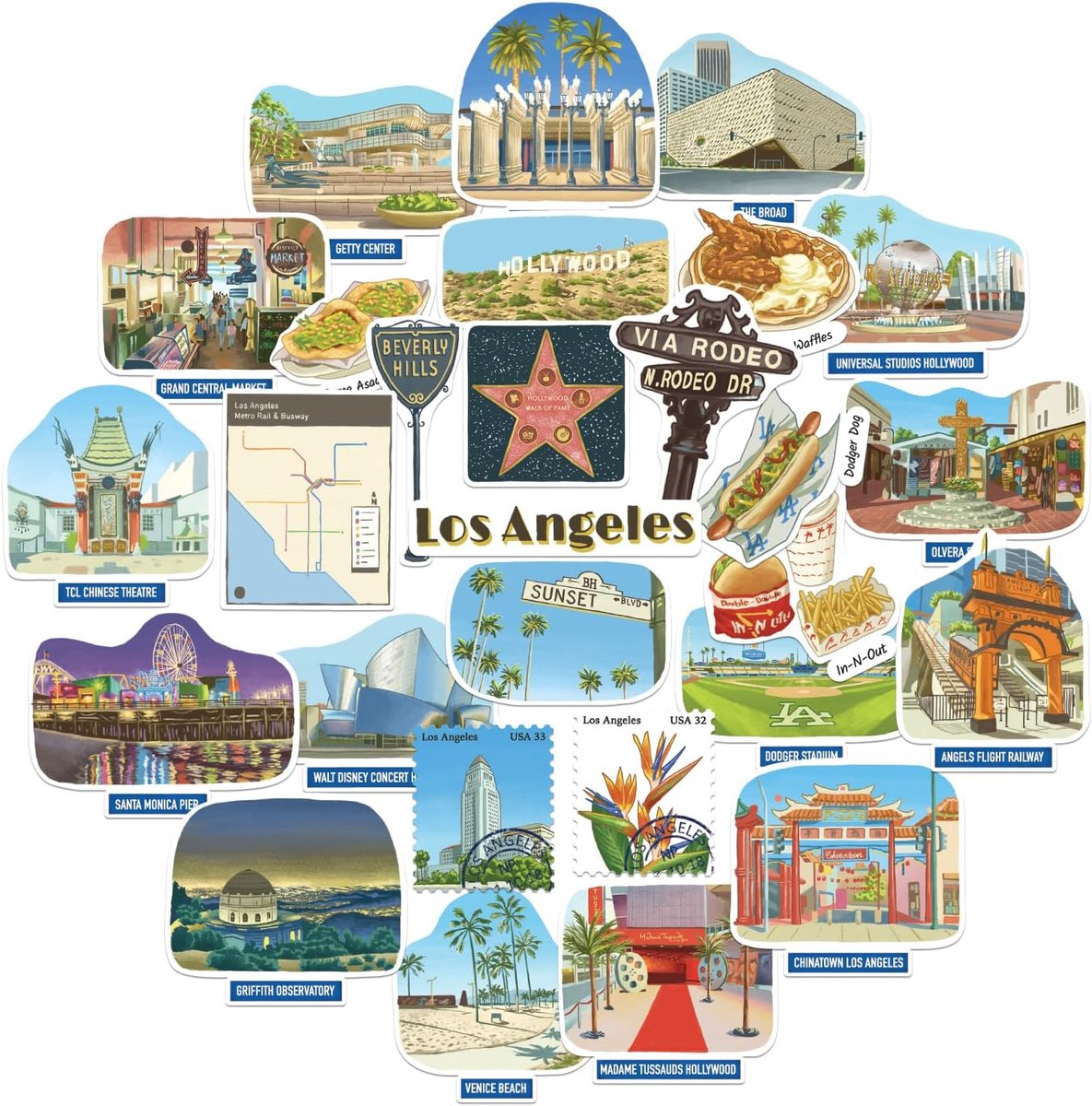 Navy Peony Los Angeles City Statement Stickers (28 pieces) - ShopVlot