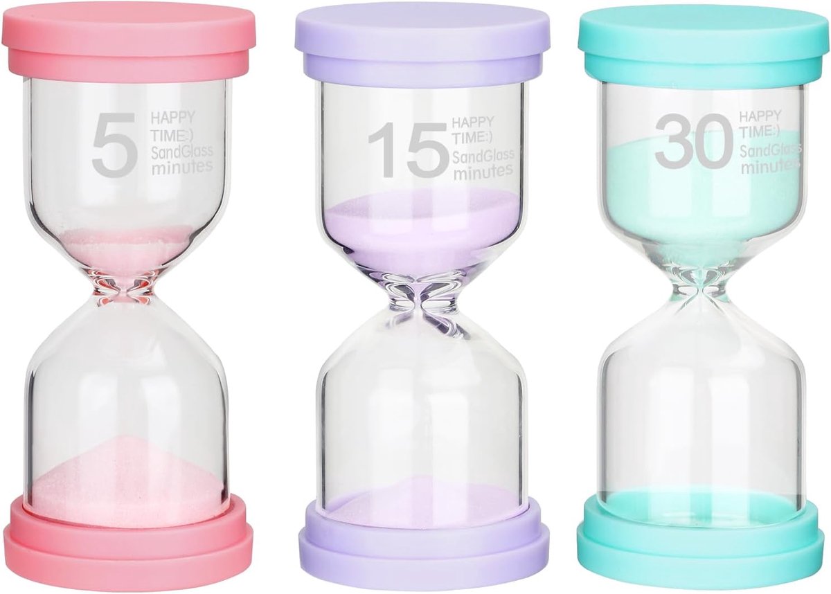 3 Pcs Hourglass 5/15/30 Minute Hourglass Macaron Color Hourglass Set Glass Kids Sand Timer for Classroom, Office - ShopVlot