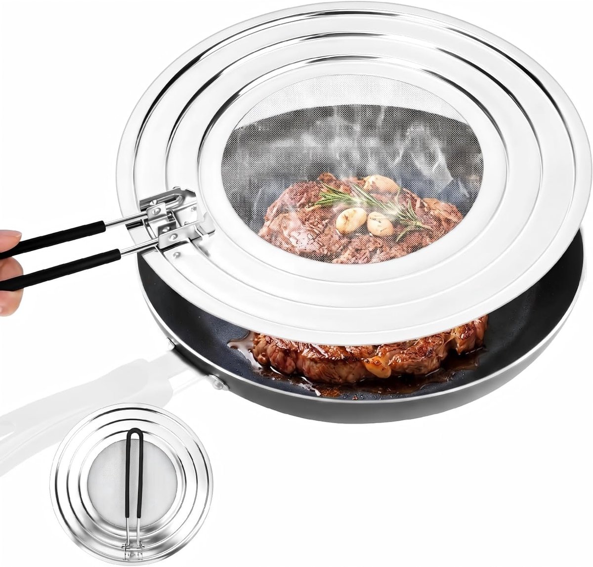 Spatbescherming voor pannen, 3-in-1 roestvrij staal, spatbescherming voor pannen Ø 20, 24 en 28 cm, universele - ShopVlot