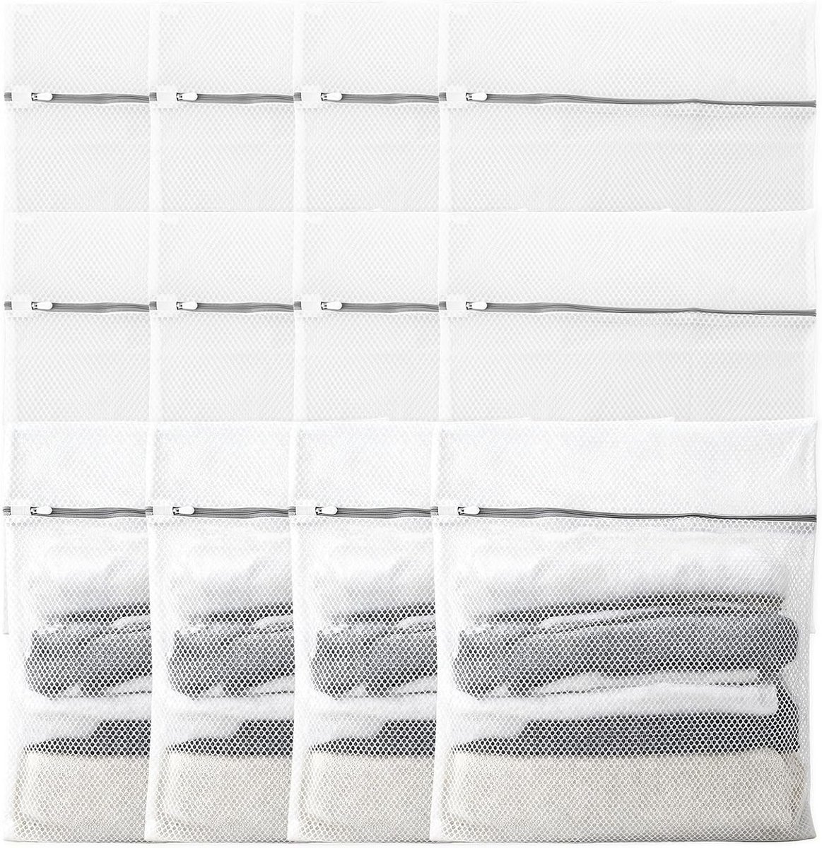 12 stuks waszakken, groot, 50 x 60 cm, wasnet voor wasmachine met ritssluiting, waszak van mesh voor jassen, mantels - ShopVlot