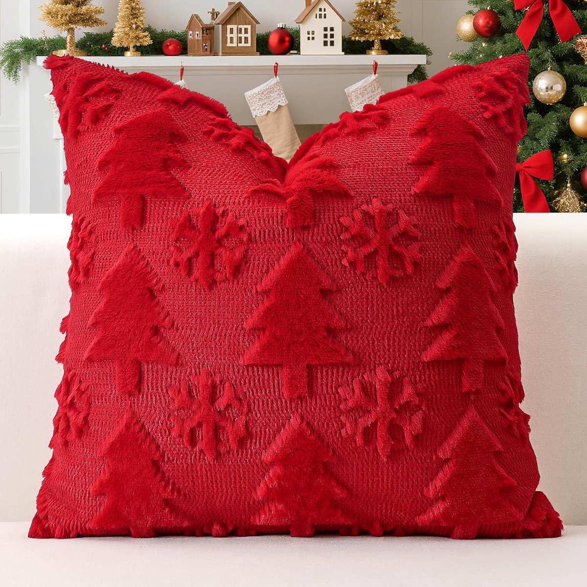 Kussenhoes 40x40 cm - Luxe kort wolvelvet - Kerst ontwerp - Perfect voor je bank of slaapkamer - ShopVlot