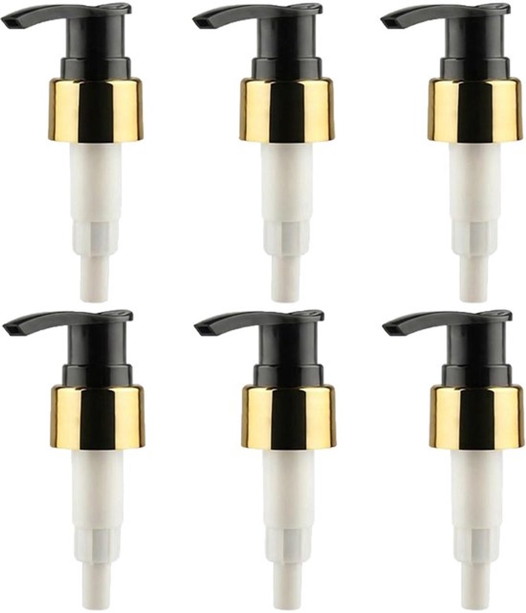 Zeepdispenser 6 Stuks - Zwarte/Gouden Pompkoppen - Vervangingsset - Universele Pasvorm - Verstelbare Buis - Duurzaam Ontwerp - Pompkop