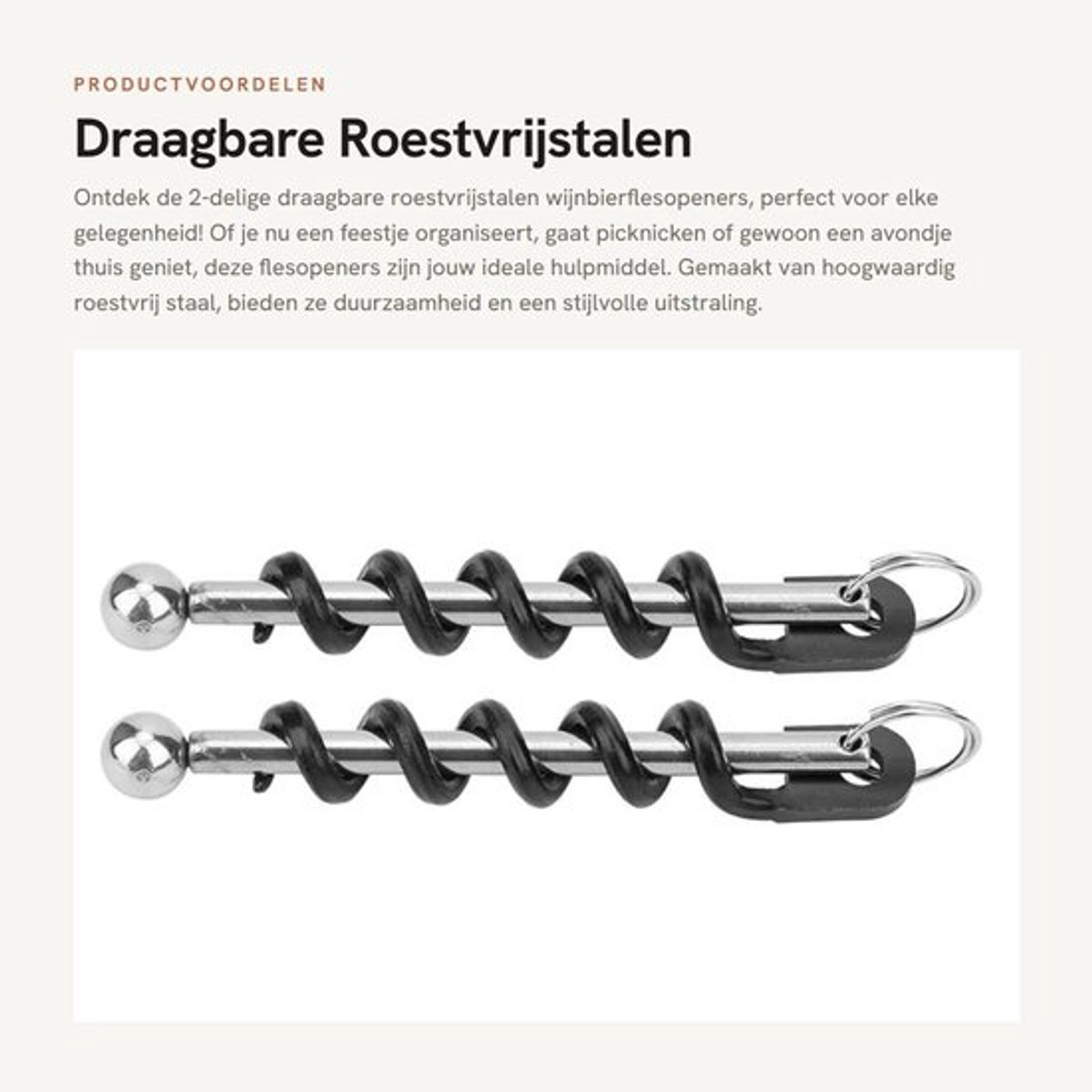 Wijnflesopener Draagbaar - Roestvrij Staal - Multifunctionele Sleutelhanger - Ergonomische Handgreep - Duurzaam - Voor Keukens/Cafés/Feesten - Kurkentrekker
