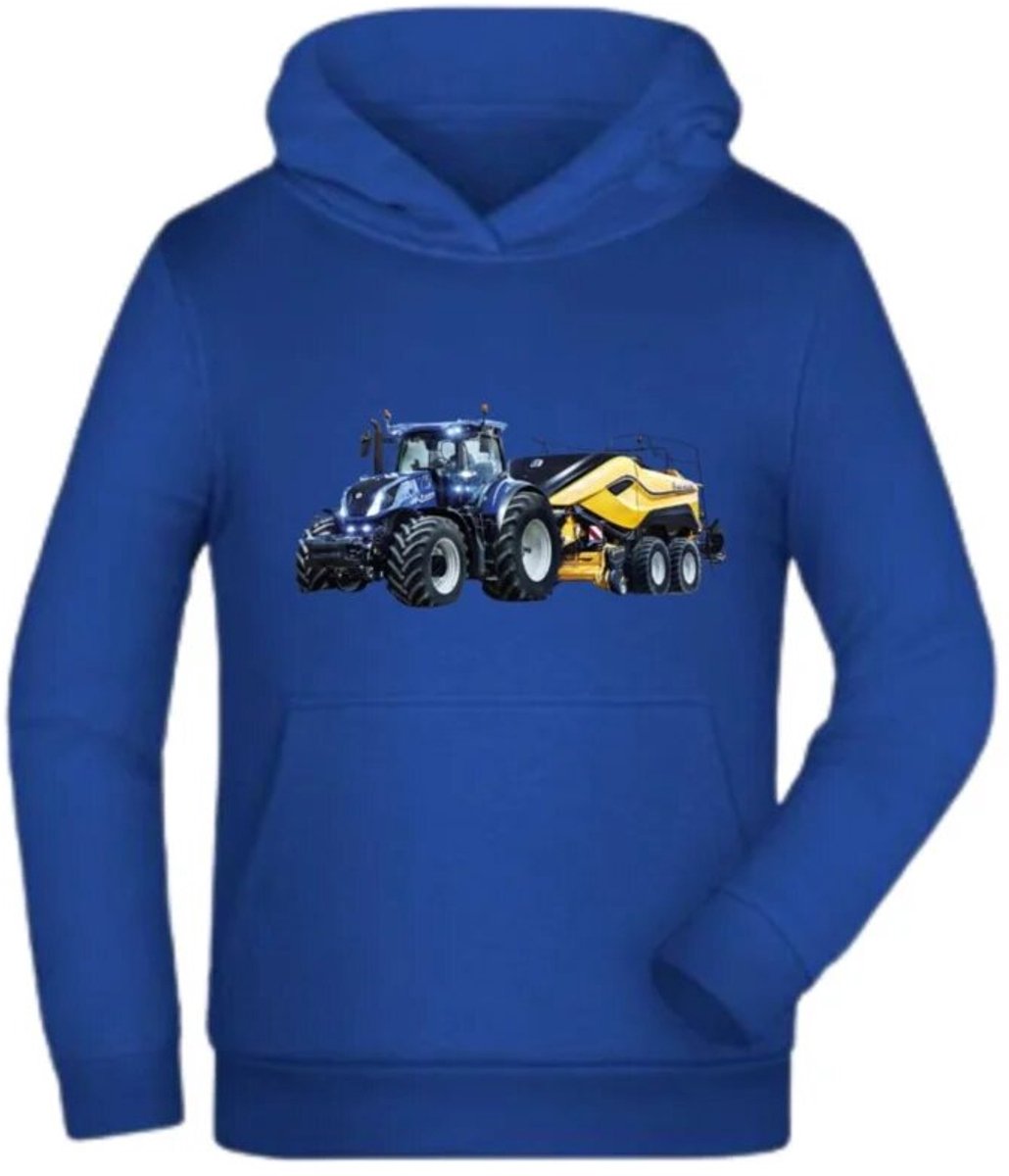 Hoodie met blauwe trekker - Blauw - 110/116